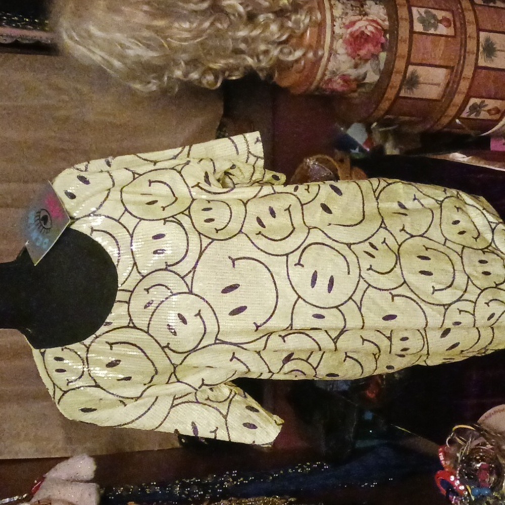 Denim Love Sequin Smiley Face Top NWT M